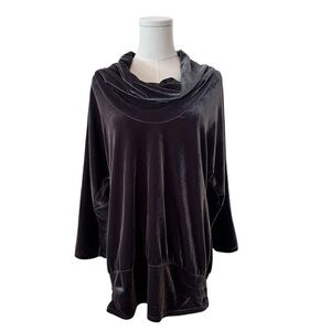 Women's Large Velvet Dark Grey Stretch Cowl Neck Relaxed Soft Cozy Goth Sweater